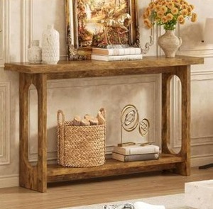 lot 3686 image: Farmhouse Console Table, 55inch Wood Vintage Console Table Narrow Sofa Tables Hallway Tables for Entryway, Living Room, Foyer