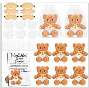 lot 3690 image: Baby Shower Games Blindfold Diaper Changing Kit - 12 Inch Bear Dolls with Diapers