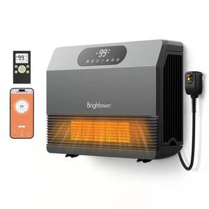 lot 3693 image: Brightown Wall Heater for Indoor Use, Space Heater with ALCI Plug 1500W, 5 Modes, Adjustable Thermostat, Easy Install Heater for Bedroom Bathroom with Remote Control, 12H Timer, Work with Alexa, Grey