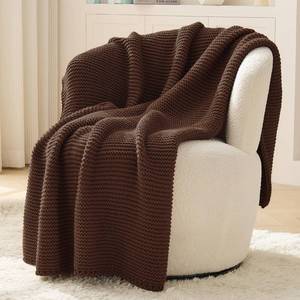 lot 3696 image: OnesCosy Dark Brown Throw Blanket for Couch, Brown Knit Throw Blanket, Soft Cozy Stretchy Reversible Garter Knitted Blankets for Bed, 60x80, Dark Brown