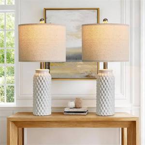 lot 3707 image: USumkky 24 Modern Ceramic White Bedside Lamp Set of 2 Table Lamp for Bedroom Decor Farmhouse Table Lamp for Living Room Office Dorm