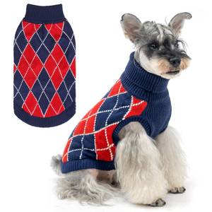 lot 3732 image: KOOLTAIL Knit Turtleneck Dog Sweater, Soft Diamond Plaid Pullover for Medium Large Dogs, Warm Pet Coat for Cold Weather, Girls Boys S