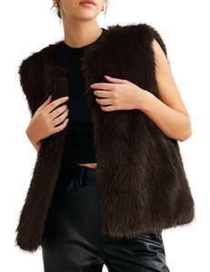 lot 3734 image: Flygo Faux Fur Vest Women Sleeveless Faux Fur Jacket Furry Open Front Cardigan Top Fluffy Winter Vest Outerwear(Brown-S)