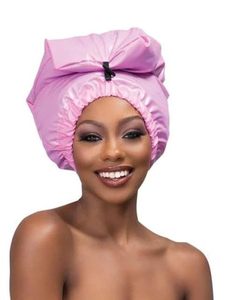 lot 3739 image: Esha Girl - Shower Cap for Extra Long Hair, Braids, Locs, Twists Waterproof Snug Fit No Leaks Easy Button Up (Black, X-Long (30 x 9))