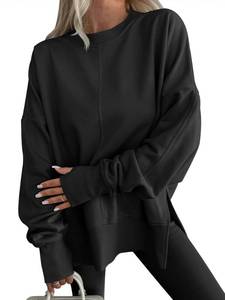 lot 3750 image: ANRABESS Women Oversized Sweatshirts Thumbhole Long Sleeve Hoodies Shirts 2025 Fall Side Slit Pullover Top Teen Y2k Outfits Black Large
