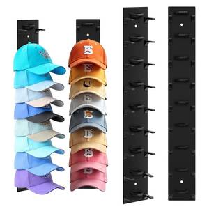 lot 3767 image: Hat Organizer for Baseball Caps, 2 Pack Hat Rack for Wall Hold up to 18 Hats Strong Adhesive Hat Hooks Stand Multilayer Hat Hanger Organizer Storage Holder Display for Door Closet Bedroom-Black)