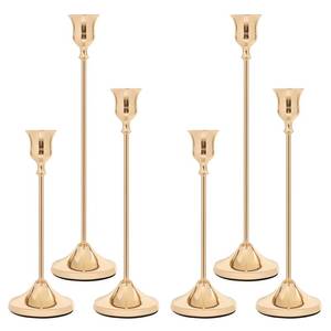 lot 3769 image: Candlestick Holders 6 PCS, Metal Taper Candle Holder, Gold Candle Holders for Pillar Candles, Vintage Dining Table Centerpiece Decorations for Wedding Party Christmas Halloween Decor