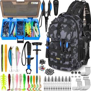 lot 3773 image: PLUSINNO Fishing Backpack with Tackle Boxes, Waterproof Fishing Sling Tackle Bag For Fishing Gear With Rod Holder, Fishing Gifts for Men With Fishing lures, Fishing pliers.