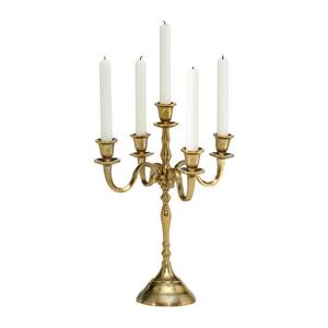 lot 3776 image: Hamptons Five Candle Golden Candelabra, Hand Crafted of Cast Aluminum Nickel, Over 1 FT (15.75 Inches)