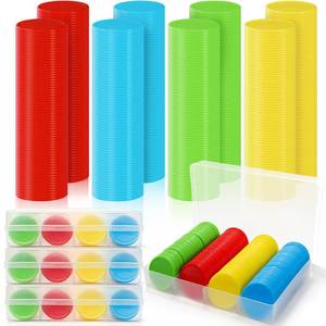 lot 3777 image: Pumtus 640 Pcs Plastic Poker Chips, 4 Colors Bingo Chips with Storage Box, 1.5 Inch Card Game Tokens, Counter Disk Counting Markers for Math Practice, Opaque Reward Coin for Teaching, Parties, Casino