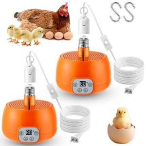 lot 3805 image: Enhon 2 Pack Chicken Coop Heater, Timing Heat Lamp for Chickens, Smart Temperature Control Chicken Brooder Heater, 5 Ft Ultra Long Cable Reptile Heating Lamp for Chicks Duck Dog Cats, No Remote