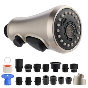 lot 3816 image: Hibbent Pull Down Kitchen Faucet Head Replacement, NSFANSICAN 61 & CUPC Certified 3-Function Sink Spray Nozzle with 15 Adapters Compatible with Moen, Delta, Kohler Faucets, Brushed Nickel