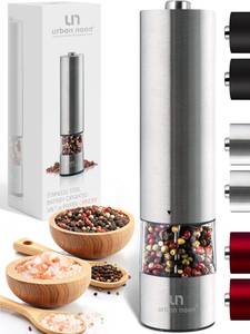lot 3831 image: Electric Salt and Pepper Grinder - Single Battery Operated Stainless Steel Salt or Pepper Mill with Light - Automatic One Handed Operation with Adjustable Ceramic Grinder