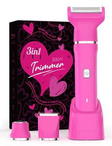 lot 3832 image: Bikini Trimmer for Women - IPX7 Waterproof Pubic Hair Remover for Shower & Travel, 3-in-1 Bikini Trimmer with BodyRoundCurved Heads, Hypoallergenic Foil & Ceramic Blades, Self-Care Gifts for Her