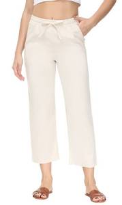lot 3838 image: Soojun Womens Linen Blend Drawstring Wide Leg Cropped Pant, Khaki, Small