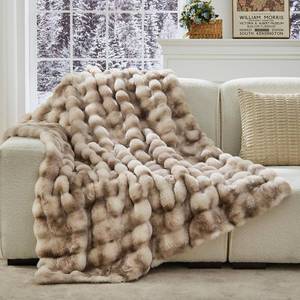 lot 3840 image: Fuzzysense Faux Fur Throw Blanket 50x60 Inches, 800GSM Soft Plush Thick Bubble Blanket for Couch and Bed, Fuzzy Soft Tie-Dye Brown Faux Rabbit Fur Blanket for Sofa Living Room Bedroom