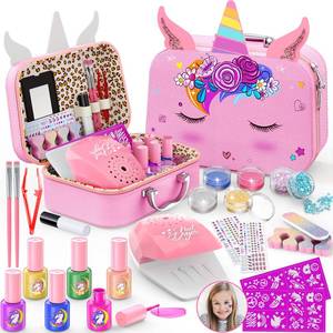 lot 3860 image: Kids Nail Polish Set for Girls, Nail Art Kit with Nail Dryer & DIY Nail Stickers, Nail Kit Toys for Girls with Non-Toxic Nail Polish, Age 3-12 Little Girl Gift Toys- Pink