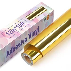 lot 3863 image: HTVRONT Gold Chrome Permanent Vinyl - 12 x 10FT Mirror Metallic Gold Adhesive Vinyl Compatible with Cricut Cutting Machine - Easy to Weed & Transfer
