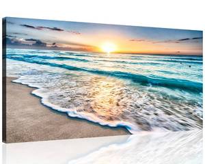 lot 3865 image: TutuBeer 1 Pcs Beach Wall Art Beach Pictures Ocean Pictures Wall Decor Blue Sea Sunset White Ocean Print on Canvas Seascape Canvas Art for Bedroom Home Decor Ready to Hang 8x16 inch