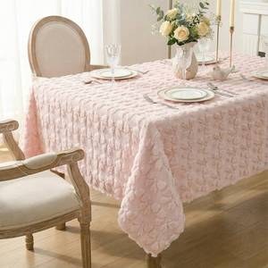lot 3868 image: Horaldaily Bow Tablecloth 60x104 Inch Rectangular, Pink Soft Plush Faux Fur Jacquard Bow Table Cover, Seasonal Dining Table Decoration for Dining Party Wedding Bridal Decor
