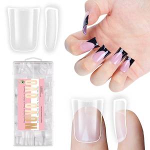 lot 3871 image: NOVO OVO Upgraded Extra Thick Short Duck Feet Nail Tips Full Cover for Press on Acrylic, Clear Pre-Etched Matter Flare Wide French Soft Gel Fake False Nail Extension Full Coverage x 12 Sizes 360 pcs