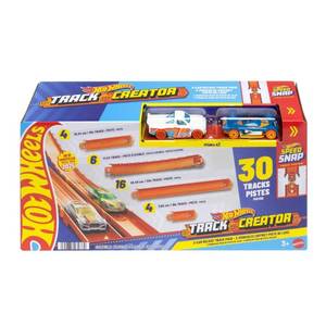 lot 3873 image: Hot Wheels Track Creator 2-Car Deluxe Pack with 2 164 Scale Die-Cast Toy Vehicles, 25 Feet of Different Length Speed Snap Track &amp Connectors