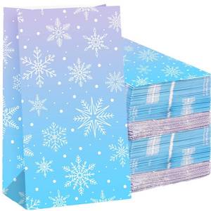 lot 3892 image: Sweetude 120 Pcs Snowflake Paper Bags Blue and Purple Christmas Candy Treat Goodie Bags for Princess Wonderland Holiday Birthday Winter Party Supplies