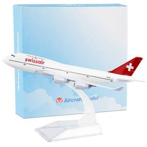 lot 3911 image: Busyflies Model Aiplane 1400 Scale Die-cast Airplane Model Alloy Aircraft Model Swiss Boeing 747 Plane Model for Birthday Gifts