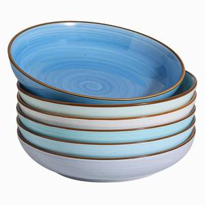 lot 3923 image: Y YHY 8.5 Pasta Bowls Set of 6, 30 oz Ceramic Shallow Salad Bowls, Large Serving Soup Bowls Pasta Plates, Microwave & Dishwasher Safe Dinnerware Valentines Day Gift, Gradient Blue