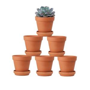 lot 3924 image: Riseuvo 4 Inch Terracotta Pots with Saucer 6 Pack Small Clay Flower Pots with Drainage Hole for Succulents, Herbs, Indoor &amp Outdoor Plants, Wedding Favors