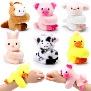 lot 3925 image: Gemscream Stuffed Animal Slap Bracelets for Kids, Easter 8 Inch Animal Wrist Cute Snap Bracelets in Bulk Birthday Gifts for Boys and Girls Kids Bulk Item Pet Adoption Party Favors(Farm Animals)