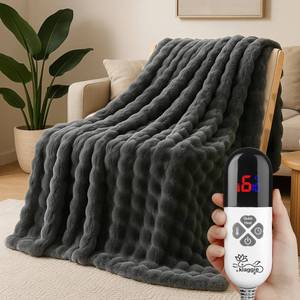 lot 3937 image: Electric Heated Blanket Throw 50x60 Grey Ultra Soft Luxury Fluffy Faux Rabbit Fur Machine Washable 6 Heat Settings 4 Hours Auto Off Overheat Protection for Home Office Use