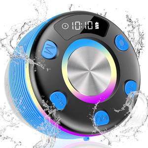 lot 3948 image: OYIB Bluetooth Shower Speaker, Portable Bluetooth Speaker 360° HD Sound, RGB Lights, IPX7 Waterproof Wireless Speaker with Suction Cup and Mic, Shower Radio for PartyOutdoorTravelGiftsSky Blue