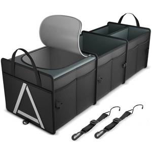 lot 3949 image: K KNODEL Sturdy Car Trunk Organizer with Premium Insulation Cooler Bag, 3 Compartments Heavy Duty Collapsible for Car, SUV, Truck, or Van (Large, Black)