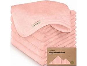 lot 3781 image: 6pk Deluxe Baby Washcloths, Organic and Soft Baby Wash Cloth, Baby Bath Towel, Face Cloths - Pink