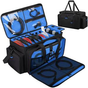lot 3961 image: Wigojoy Large Dj Cable Bag with Laptop and Microphone Pocket, Dj Bag for Equipment and Music Accessories with Detachable Dividers, Bottom Pad, Dj Gig Bags for Musicians, Professional, Travel, Blue