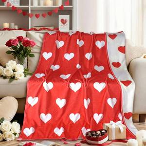 lot 3964 image: Valentines Day Throw Blanket, Heart Red and White Reversible Flannel Throw Blanket, Soft Lightweight Cozy Love Gift for Girlfriend Wife Couple Women Couch Sofa Bed Decor, 50 x 60 Inch (Heart)