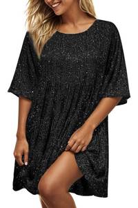 lot 3968 image: MAYSTEPPE Sparkly Glitter Dress, Sequin Babydoll Summer Short Flowy Tiered Tunic Dress for Women Party Club Night(Black)