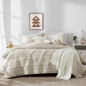 lot 3975 image: WDCOZY Beige Boho Oversized California Cal King Size Quilt Bedding Set with 2 Pillow Shams, Farmhouse Lightweight Soft Bedspread Coverlet for All Season, 3 Pieces
