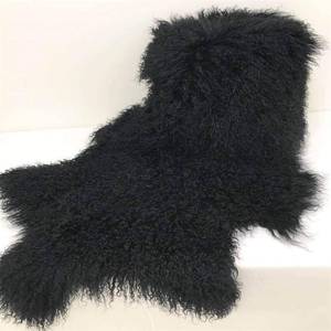 lot 3978 image: Genuine TibetanMongolian Lambskin Sheepskin Hide Pelt Throw Area Rug Plate Wool Carpet Real Sheep Fur in Bedroom, Living Room 3.5x2Ft (Black)
