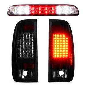 lot 3986 image: LED Tail Light Assembly (Clear Lens)  3rd Brake Light (Red) Fit for Ford F250 F350 F450 F550 Super Duty 1999-2007 (Only Fits StylesideFleetside Models, DO NOT Fit FlaresideStepside Models), 3 Pcs