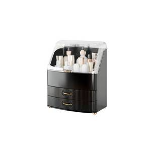 lot 3987 image: Plukers Makeup Organizer Countertop Vanity with Transparent Lid Drawers Waterproof Dustproof Cosmetic Skincare Bathroom Storage Gift for Women Teens Girls (Black)