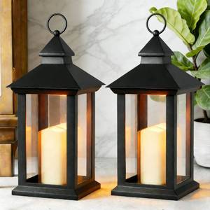 lot 3990 image: JOIONE Lanterns Decorative Outdoor & Indoor, 2 Packs 14 Flameless Candle Lantern Battery Operated with Timer, Waterproof Hanging Lantern for Patio Garden Yard Porch Outdoor Decor, Transparent