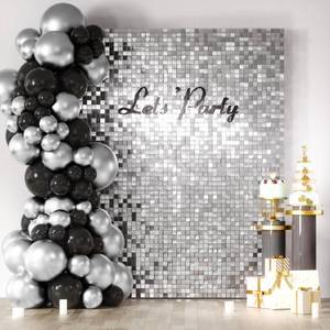 lot 3994 image: COKAOBE Silver Shimmer Wall Backdrop, 24PCS Square Sequin Shimmer Backdrop Panel, Photo Backdrops for Birthday, Anniversary, Wedding, Graduation & Bachelorette Party Decoration
