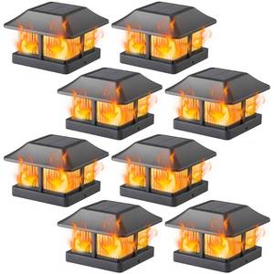 lot 6014 image: Dynaming Solar Flame Post Cap Lights Outdoor, Solar Powered Fence Post Light, Flickering Flame LED Lantern Lamps Waterproof for Garden Deck Patio, Fit 4x4 WoodenVinyl Posts, 8 Pack