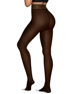 lot 6038 image: OEAK Womens Fleece Lined Leggings Sheer Translucent Tights Pantyhose Thermal High Waisted Footed Tights Warm Black 300g LXL PLUS