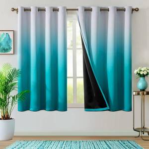 lot 6041 image: WUBODTI Teal Blackout Curtains 63 Inches Long 2 Panels for Bedroom, Turquoise and White Ombre Curtain Panels Room Decor Gradient Thermal Insulated Room Darkening Drapes for Kids Room Kitchen