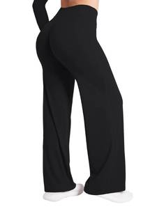 lot 6050 image: Sunzel Butt Lifting Wide Leg Yoga Pants Women No Front Seam Tummy Control High Waist Booty Gym Workout Straight Leg Bottoms 31 Inseam Black Small