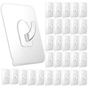 lot 6081 image: Ninth Five 30 Pack Adhesive Hooks for Hanging, 33lb Heavy Duty Wall Hooks, Clear Plastic Sticky Utility Hook for Home Kitchen Bathroom Office Use
