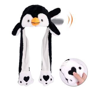 lot 6091 image: Bubblepompom Penguin Hat with Ears Moving Jumping Pop Up Beating Hat Plush Holiday Cosplay Dress Up Funny Party Gift for Kids Boys Girls, Black, 22